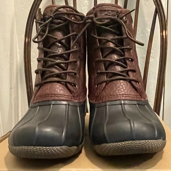 Sperry SALTWATER Amaretto Black Leather Duck Boots New Men's Shoes - Picture 3 of 11